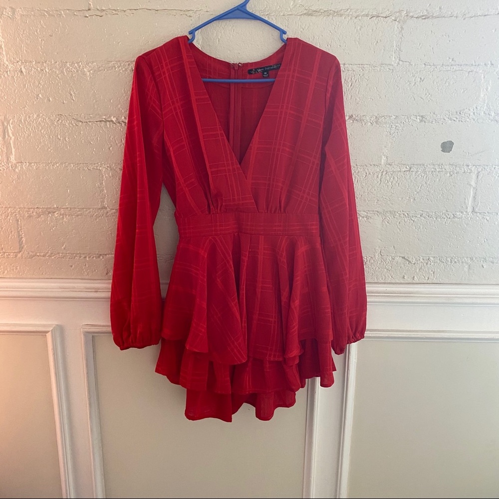 Red Long Sleeve Romper